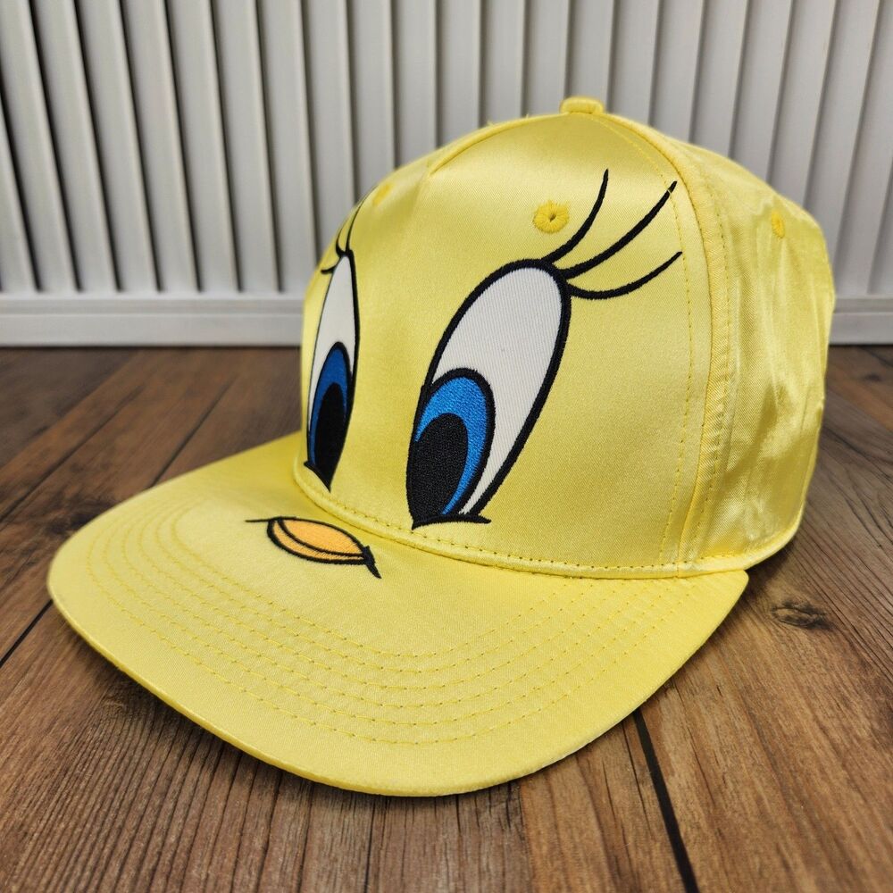 Looney Tunes Tweety Bird Face Snapback Hat Yellow Warner Brothers Cartoon Cap